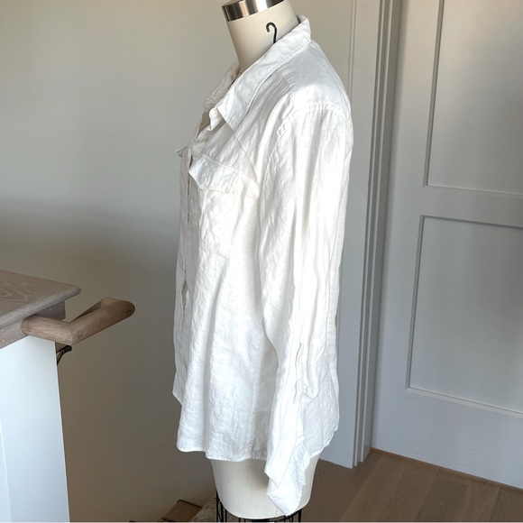 PURE Collection Women’s White Linen button down shirt, tab sleeves, size 12 - Picture 3 of 4